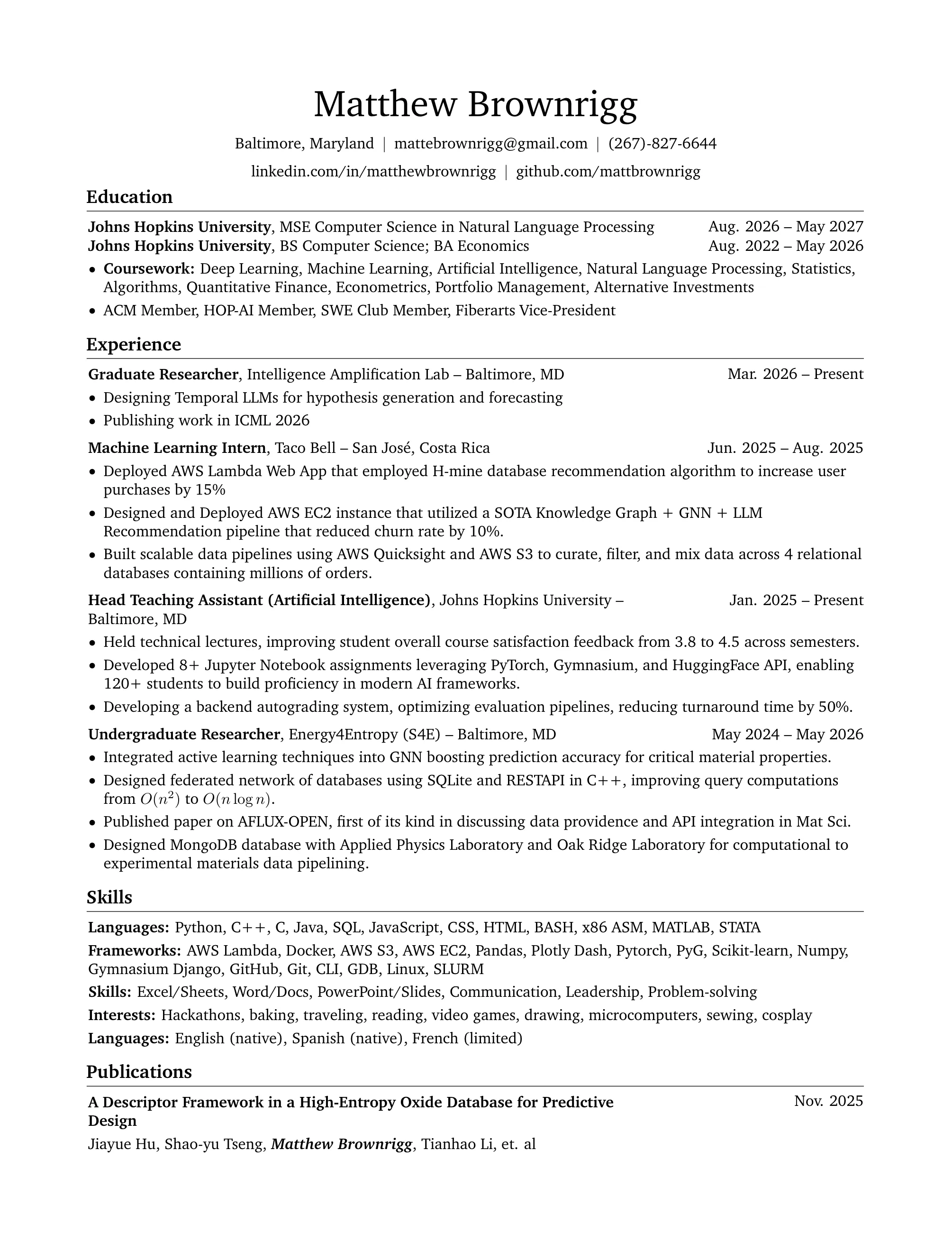 Résumé of Matthew Brownrigg — ML Engineer & NLP Researcher. Education, experience, skills, and publications. Download the PDF for the full text.